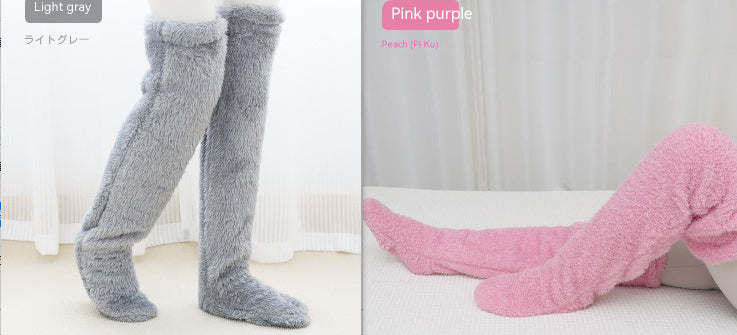 Over Knee High Fuzzy Long Socks Winter Warm Cold Leg Knee Joint Cold-proof Stockings Home Floor Sleeping Socks