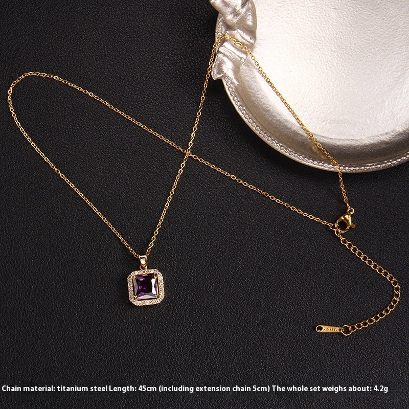 Purple Zircon Necklace Female With Hearts Pendant Ornaments