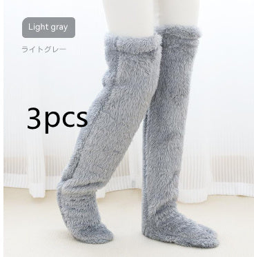 Over Knee High Fuzzy Long Socks Winter Warm Cold Leg Knee Joint Cold-proof Stockings Home Floor Sleeping Socks