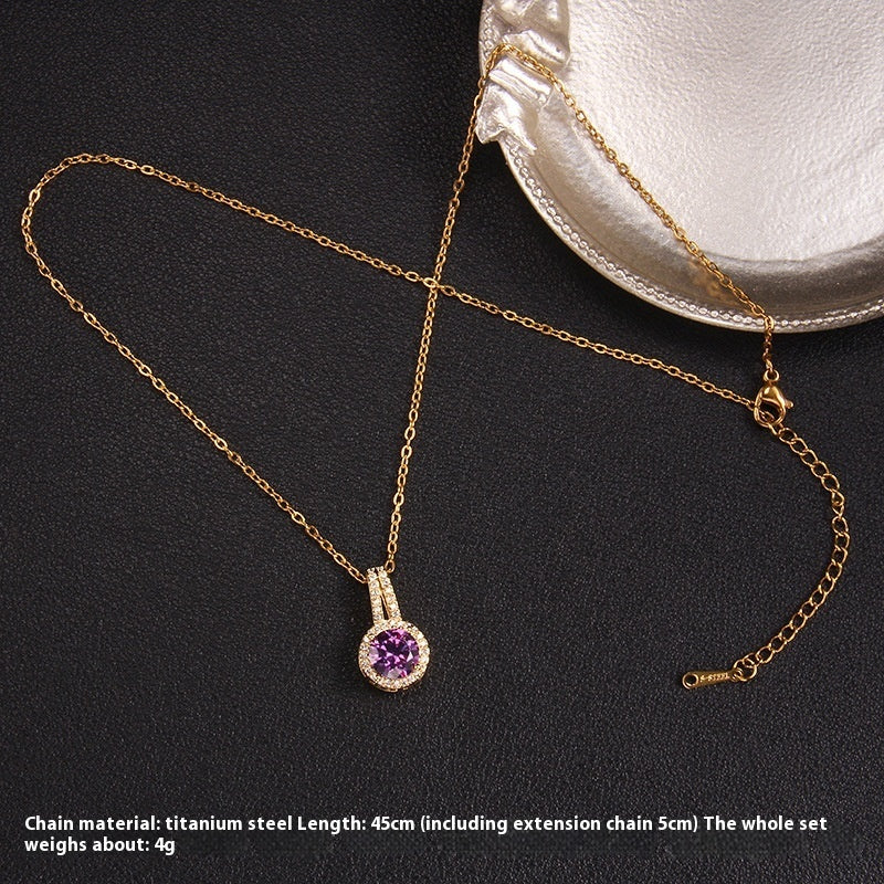 Purple Zircon Necklace Female With Hearts Pendant Ornaments