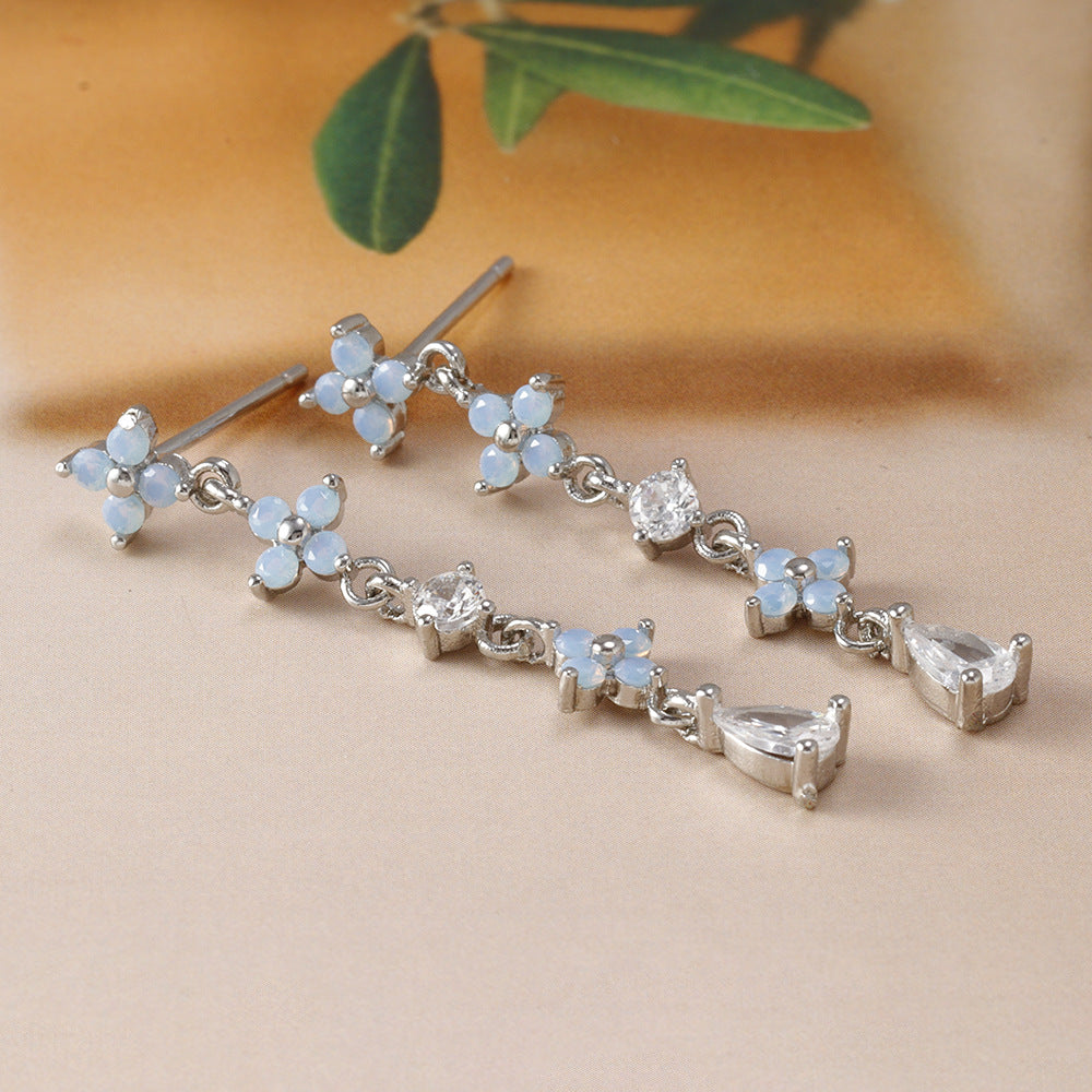 Blue Flower Ear Studs Copper Plating Inlaid Zirconium