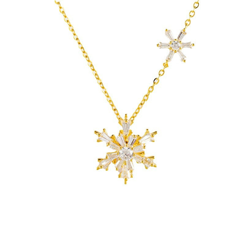 S925 Sterling Silver First Snow Necklace Snowflake Silver Chain