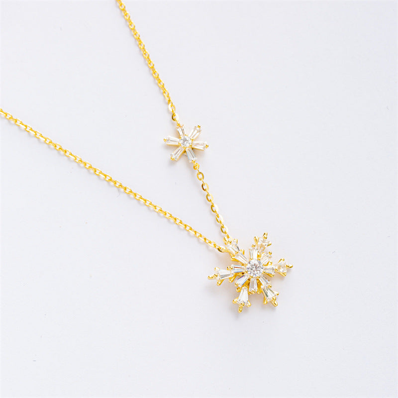 S925 Sterling Silver First Snow Necklace Snowflake Silver Chain
