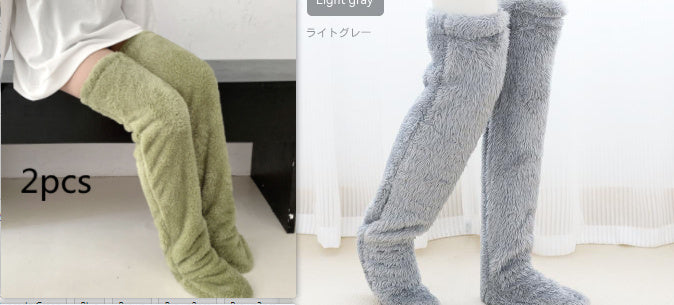 Over Knee High Fuzzy Long Socks Winter Warm Cold Leg Knee Joint Cold-proof Stockings Home Floor Sleeping Socks