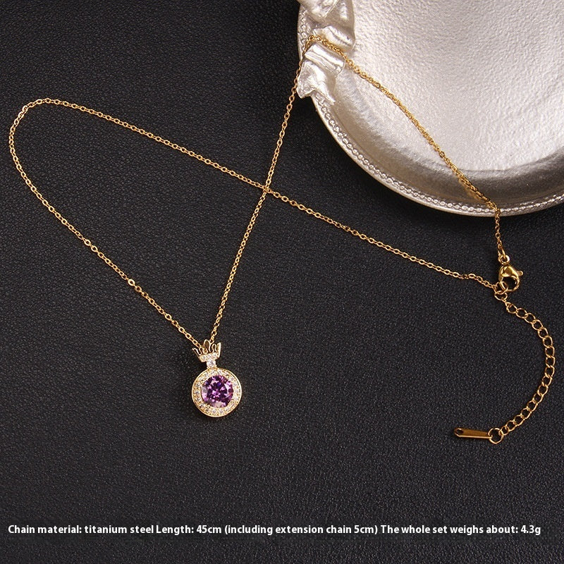 Purple Zircon Necklace Female With Hearts Pendant Ornaments