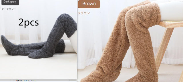 Over Knee High Fuzzy Long Socks Winter Warm Cold Leg Knee Joint Cold-proof Stockings Home Floor Sleeping Socks