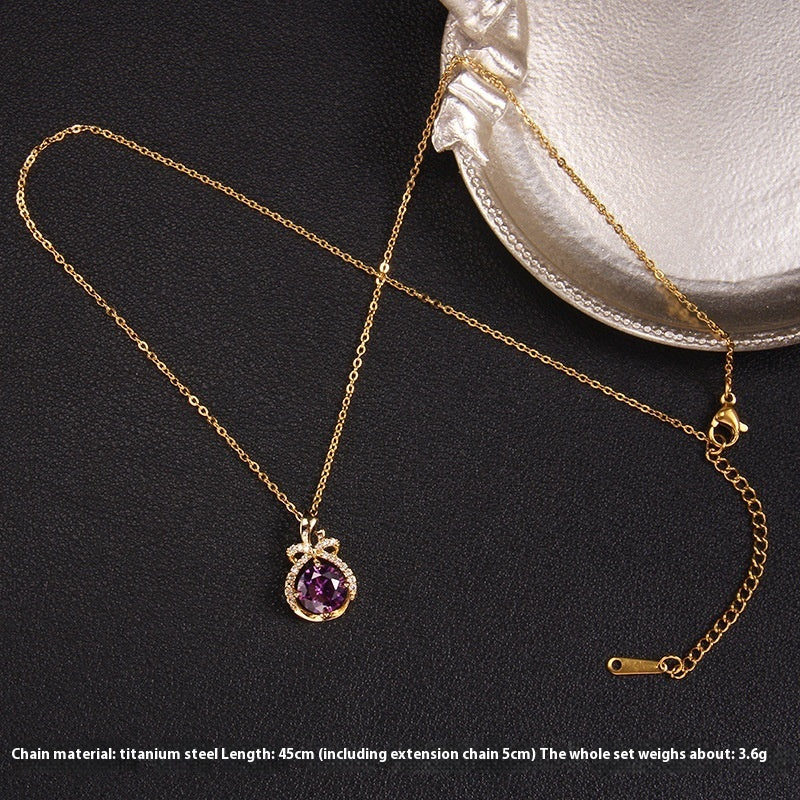 Purple Zircon Necklace Female With Hearts Pendant Ornaments