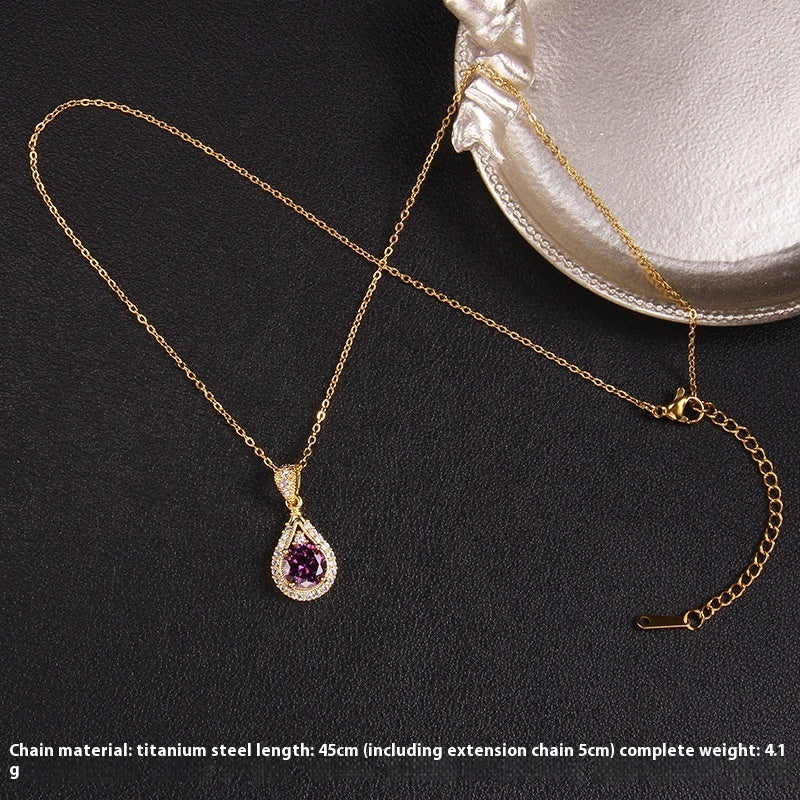 Purple Zircon Necklace Female With Hearts Pendant Ornaments