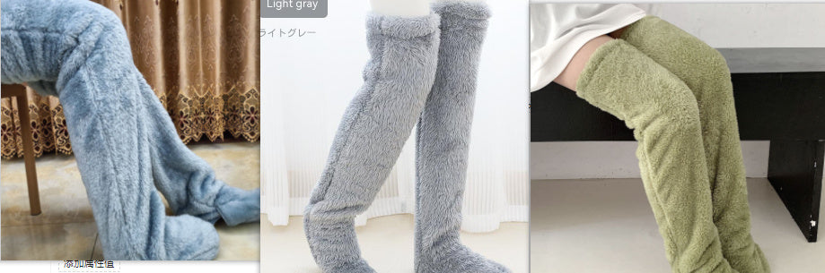 Over Knee High Fuzzy Long Socks Winter Warm Cold Leg Knee Joint Cold-proof Stockings Home Floor Sleeping Socks