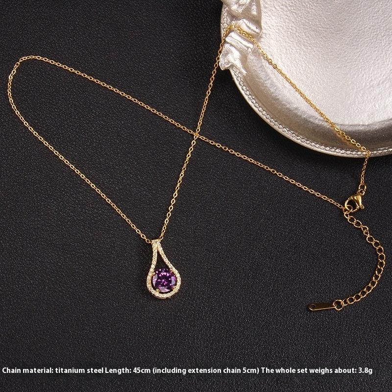 Purple Zircon Necklace Female With Hearts Pendant Ornaments