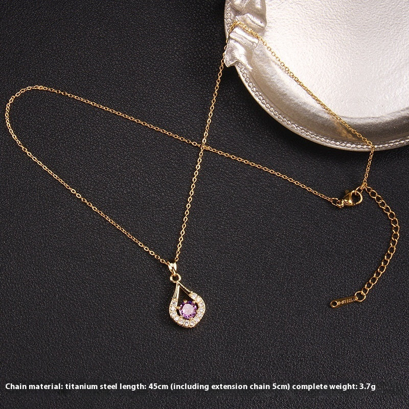 Purple Zircon Necklace Female With Hearts Pendant Ornaments